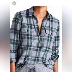 Madewell Flannel Zip Front Popover Top XS